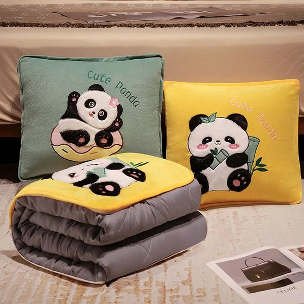 Bambu Desenli Panda Klima Yorgan Yastık - 45x45cm/1.5x2m - 11