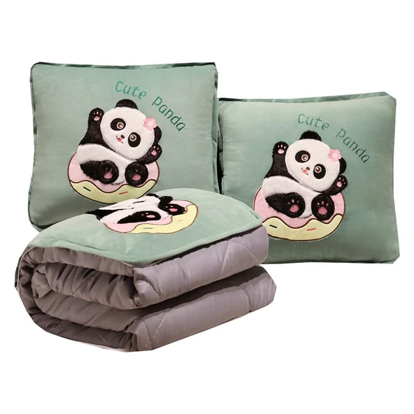 Bambu Desenli Panda Klima Yorgan Yastık - 45x45cm/1.5x2m - 12