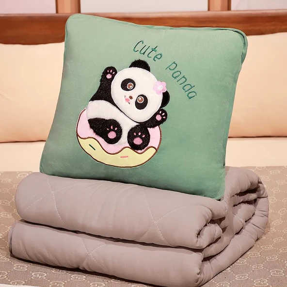 Çiçekli Panda Klima Yorgan Yastık - 45x45cm/1.5x2m