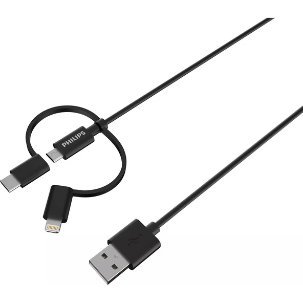 Philips MFI Apple Lisanslı 3in1 Micro Usb-Lightining-Type-C Hızlı Şarj Kablosu 2m DLC3106T