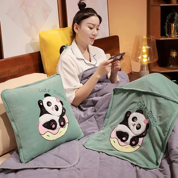 Bambu Desenli Panda Klima Yorgan Yastık - 45x45cm/1.5x2m - 5