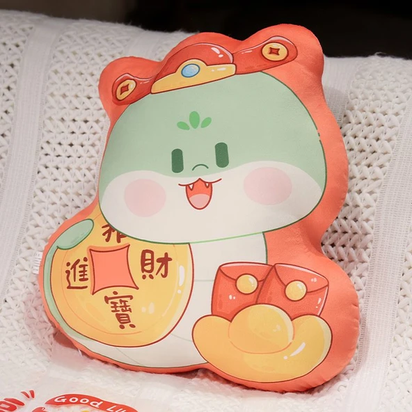 Çift Taraflı Çizgi Film Yılan Yastık - Hongbao Yılanı - 40cm