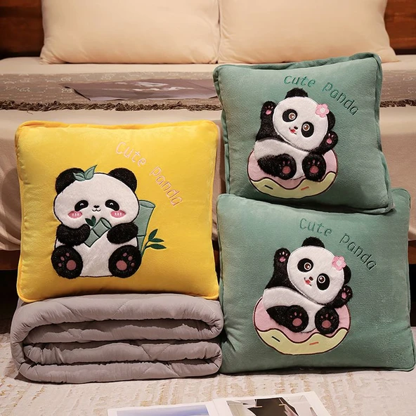 Bambu Desenli Panda Klima Yorgan Yastık - 45x45cm/1.5x2m - 8