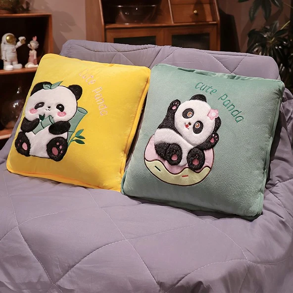 Bambu Desenli Panda Klima Yorgan Yastık - 45x45cm/1.5x2m - 7
