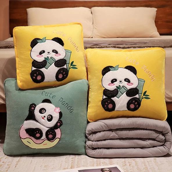 Bambu Desenli Panda Klima Yorgan Yastık - 45x45cm/1.5x2m - 10