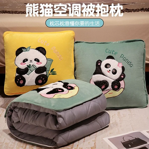 Çiçekli Panda Klima Yorgan Yastık - 40x40cm/1x1.5m - 2
