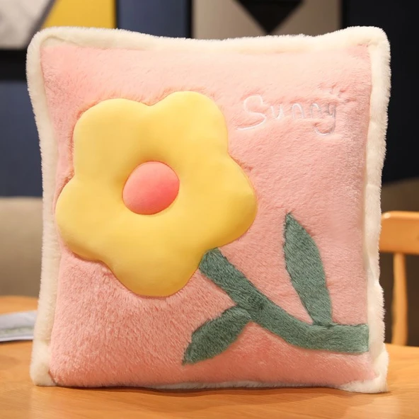 Çiçek Minder Yastık 3'ü 1 Arada - Gri Yastık 45cm - Resim 10