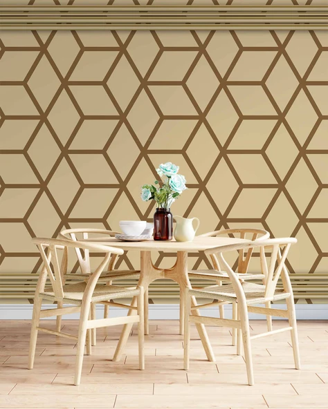 3 Boyutlu Kahverengi Geometrik Çizim Duvar Kağıdı - Resim 5