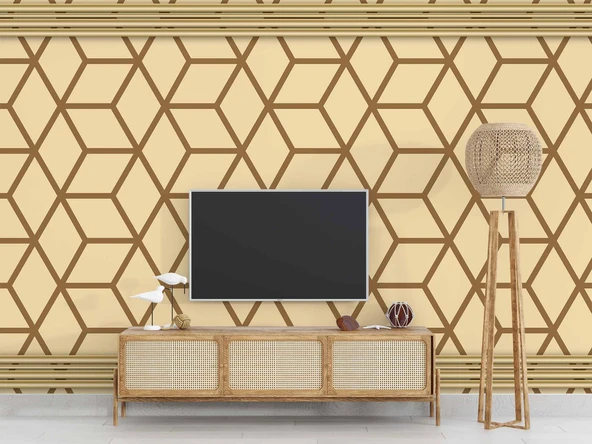 3 Boyutlu Kahverengi Geometrik Çizim Duvar Kağıdı - Resim 3