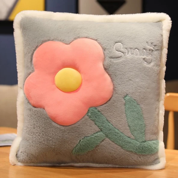 Çiçek Minder Yastık 3'ü 1 Arada - Gri Yastık 45cm - Resim 5