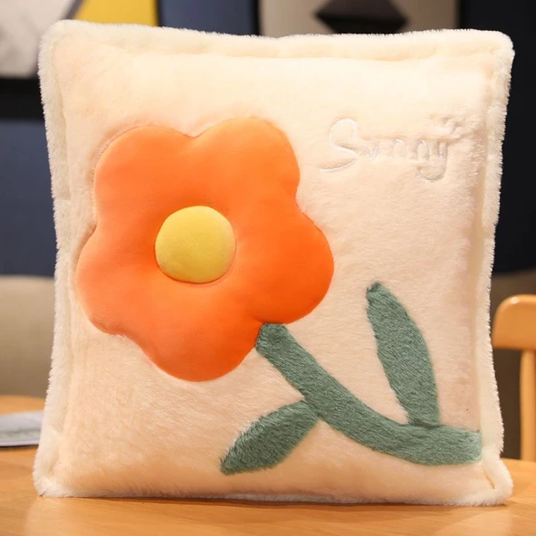 Çiçek Minder Yastık 3'ü 1 Arada - Gri Yastık 45cm - Resim 9