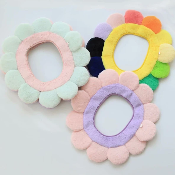 Ayçiçeği Klozet Kapak Matı - Pembe Yaprak Mavi İç Çember 53x50cm