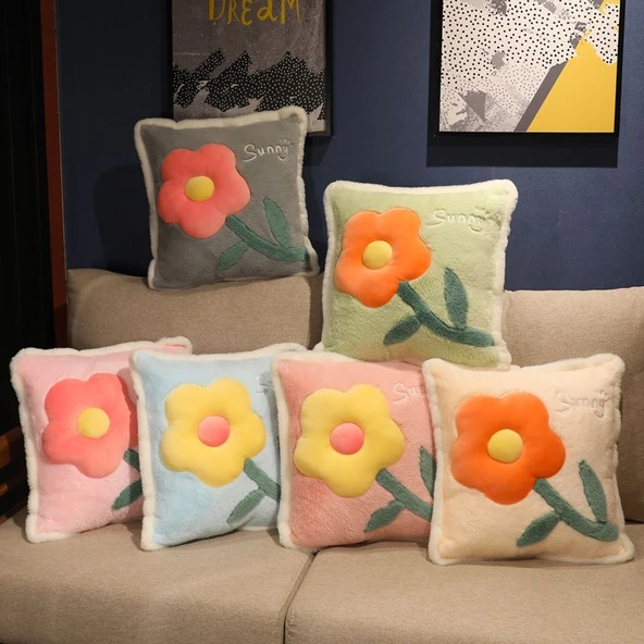 Çiçek Minder Yastık 3'ü 1 Arada - Gri Yastık 45cm - Resim 12