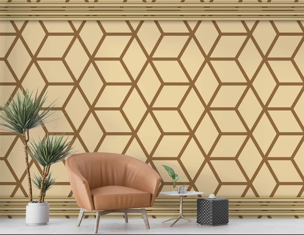 3 Boyutlu Kahverengi Geometrik Çizim Duvar Kağıdı - Resim 6