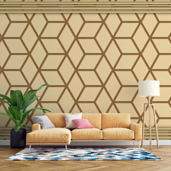 3 Boyutlu Kahverengi Geometrik Çizim Duvar Kağıdı ürün görseli
