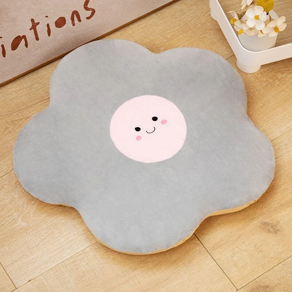 Hafızalı Sünger Çiçek Minder - Gri Çiçek - 45cm