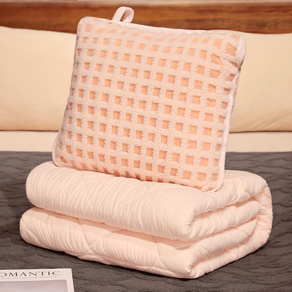 Çizgi Film Koyun Peluş Yastık Battaniye - Pembe 35*35/100*150cm