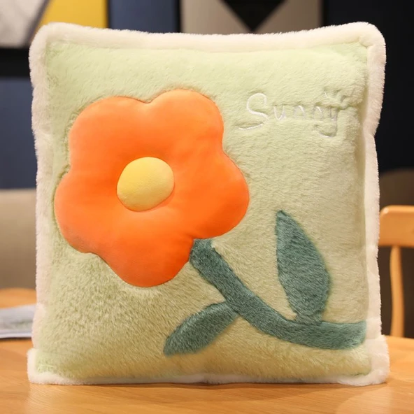 Çiçek Minder Yastık 3'ü 1 Arada - Gri Yastık 45cm - Resim 6