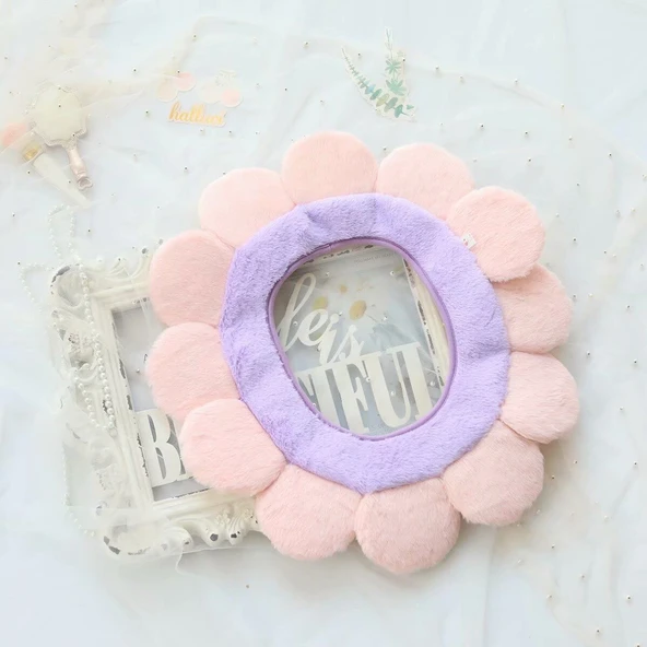 Ayçiçeği Klozet Kapak Matı - Pembe Yaprak Mavi İç Çember 53x50cm - 8