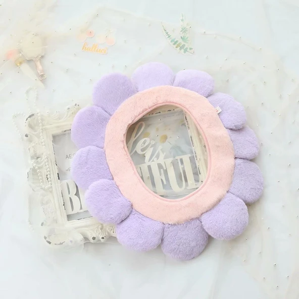 Ayçiçeği Klozet Kapak Matı - Pembe Yaprak Mavi İç Çember 53x50cm - 9