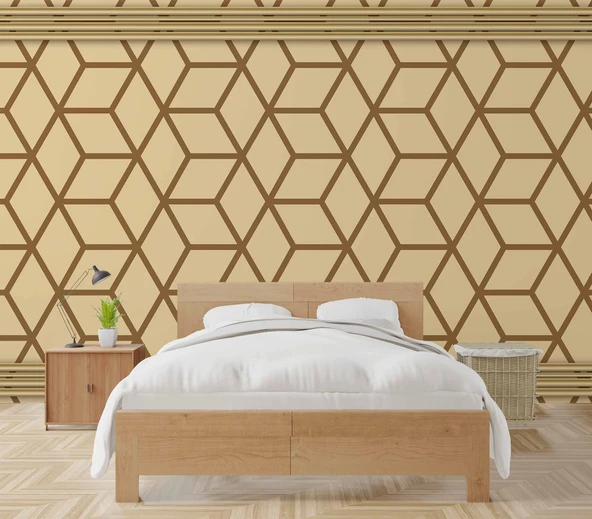 3 Boyutlu Kahverengi Geometrik Çizim Duvar Kağıdı - Resim 2