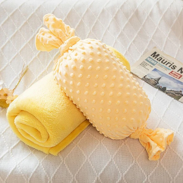Şeker Renkli Peluş Battaniye - Sütlü Sarı - 1.5x1.7m