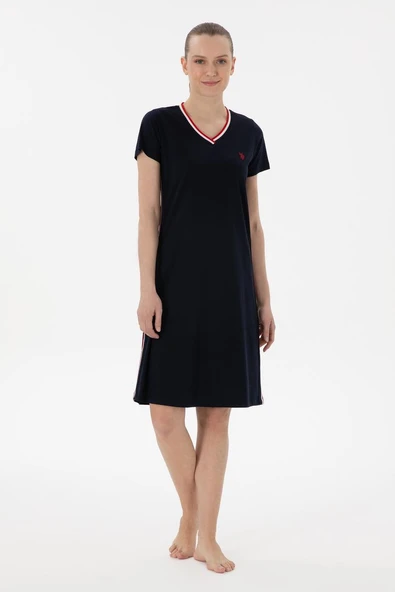 U.S. Polo Assn. 20007 Kadın V Yaka Kısa Kollu Günlük Gecelik - 9