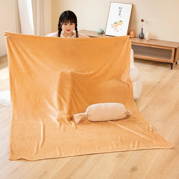 Şeker Renkli Peluş Battaniye - Sütlü Sarı - 1x1.7m - 7