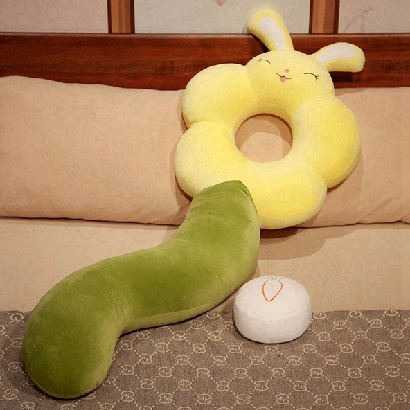 Çiçek Tasarımlı Uzun Peluş Yastık - Sarı Çiçek - 140cm