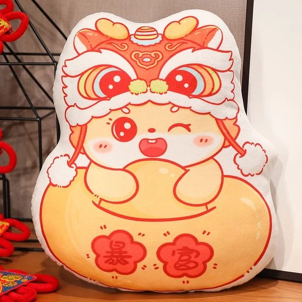 Aslan Dansı Ejderha Peluş Yastık - Yuanbao 40x35cm - 5
