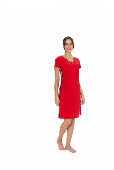 U.S. Polo Assn. 20007 Kadın V Yaka Kısa Kollu Günlük Gecelik - 3