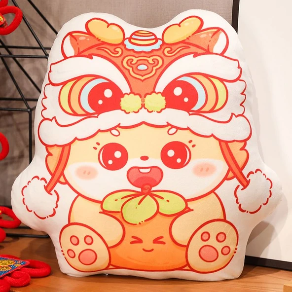 Aslan Dansı Ejderha Peluş Yastık - Shishi Ruyi 40x35cm