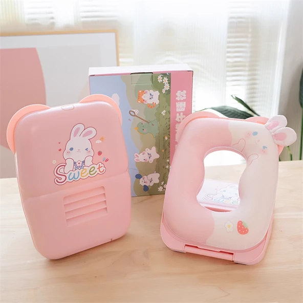 Çizgi Film Desenli Taşınabilir Uyku Yastığı - Pembe Tavşan Desenli Uyku Yastığı 26*19.5*4cm