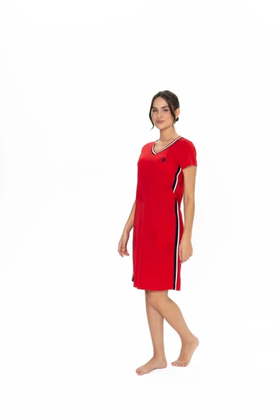 U.S. Polo Assn. 20007 Kadın V Yaka Kısa Kollu Günlük Gecelik - 2