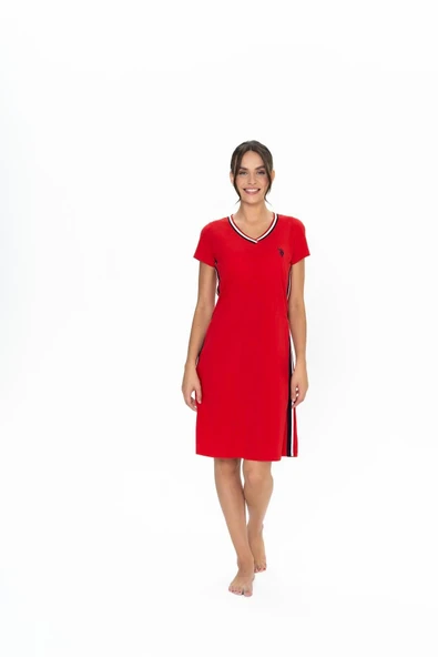 U.S. Polo Assn. 20007 Kadın V Yaka Kısa Kollu Günlük Gecelik