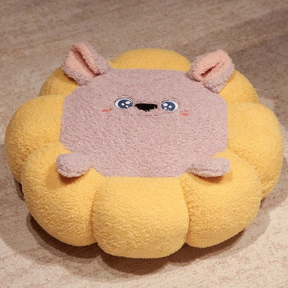 Serin Pirinç Tavşan Desenli Peluş Buz Yastık - 45x45cm - 8