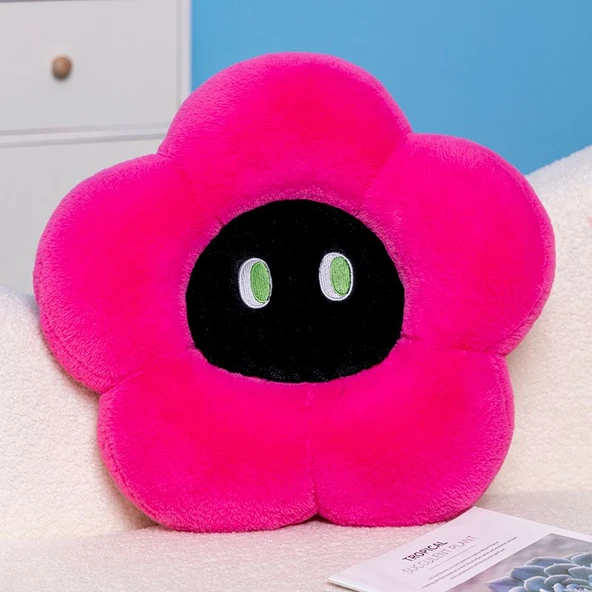 Dopamin Çiçek Peluş Minder - Gül Kırmızı Siyah - 60cm