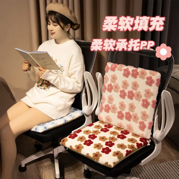 Sevimli Çiçekli Kuzu Yünü Minder - Mavi Çiçekli, 50cm - Resim 2