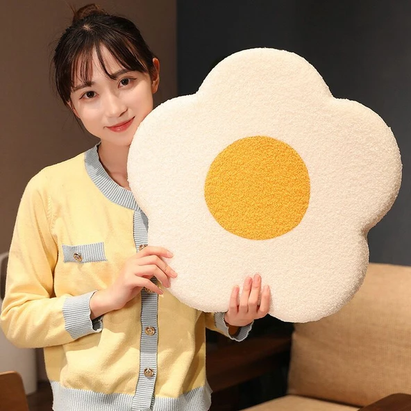 Teddy Polar Kumaş Çiçek Minder - Mango Sarısı - 45cm - 12