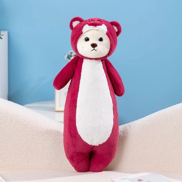 Ayıya Dönüşen Peluş Yastık - Kırmızı - 70cm