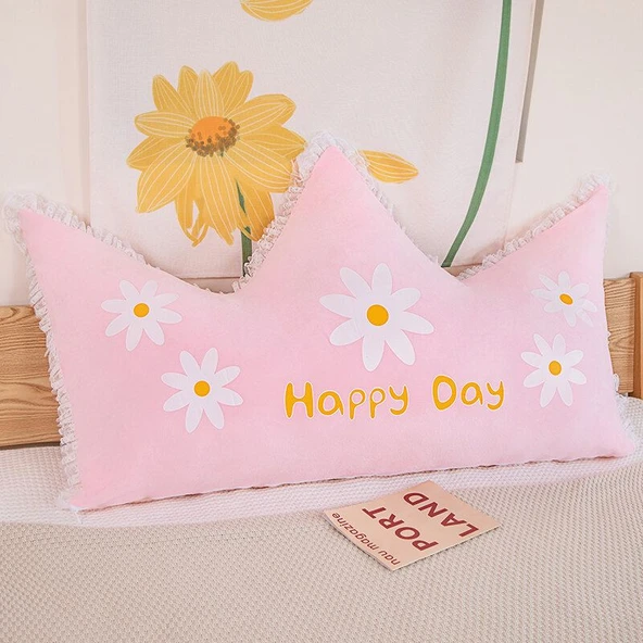 Çift Taraflı Taç Yastık - Açık Pembe Papatya - 85x150cm - Resim 12
