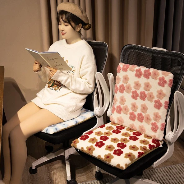 Sevimli Çiçekli Kuzu Yünü Minder - Mavi Çiçekli, 50cm - Resim 9