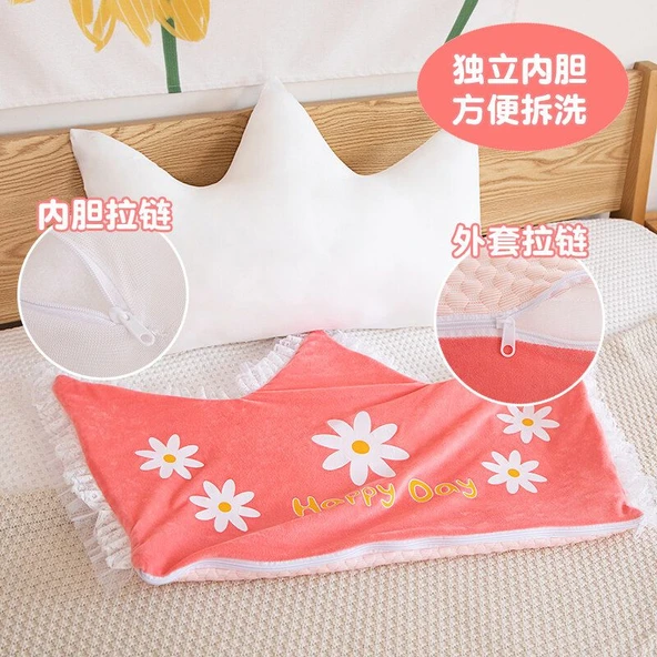 Çift Taraflı Taç Yastık - Açık Pembe Papatya - 85x150cm - Resim 6