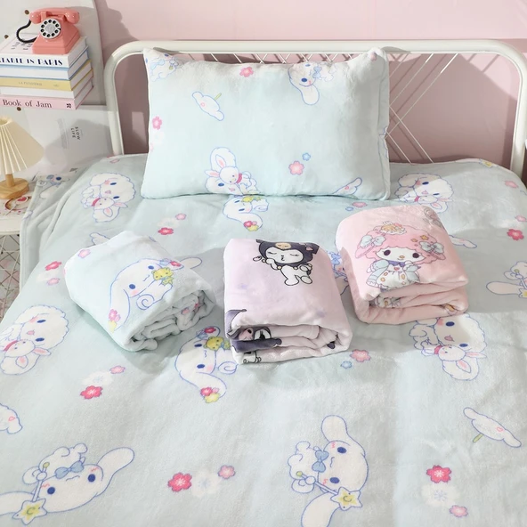 Çizgi Film Battaniye Yastık - Mavi Cinnamoroll - 100*75cm Battaniye - 3