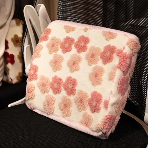 Sevimli Çiçekli Kuzu Yünü Minder - Mavi Çiçekli, 50cm - Resim 10