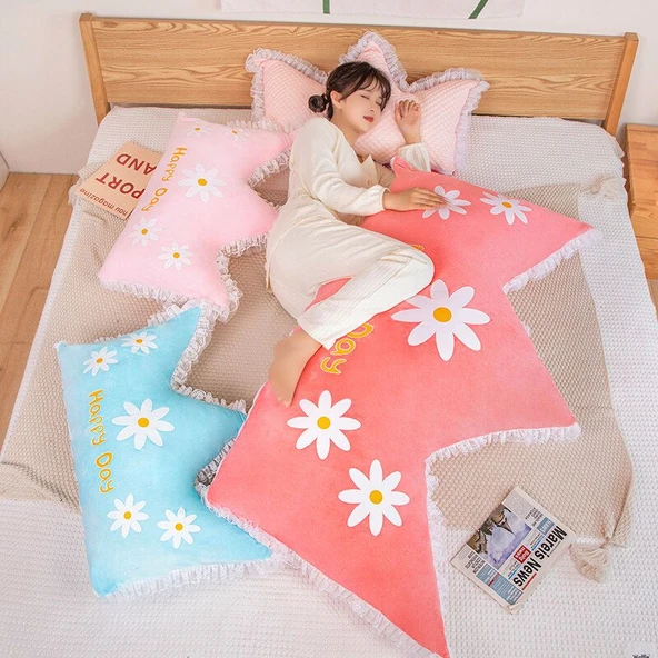 Çift Taraflı Taç Yastık - Açık Pembe Papatya - 85x150cm - Resim 7