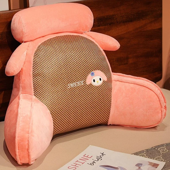 Melodi Desenli Peluş Bel Yastığı - Pembe - 65x50cm