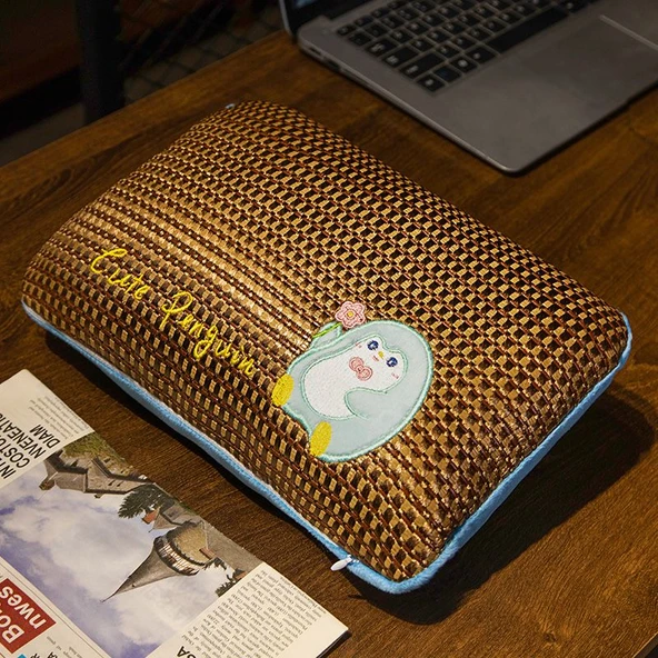 Lateks ve Rattan Yastık - Rattan Mavi Penguen 30x20cm