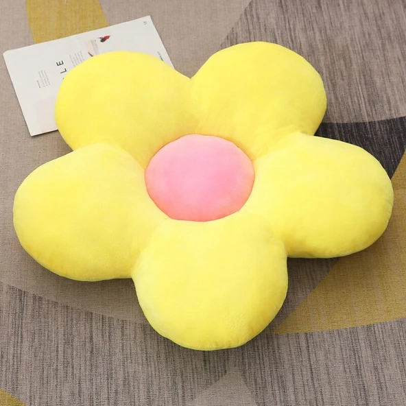 Çiçek Peluş Minder - Sarı - 45cm