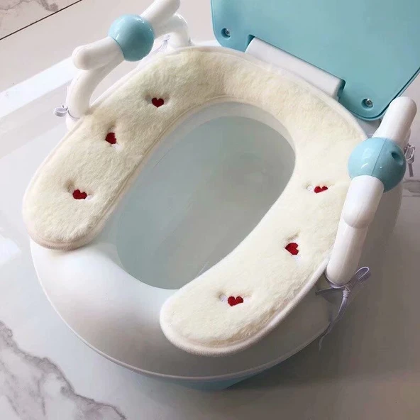 Çocuk Klozet Oturağı Peluş Minder - Kiraz Desenli - 28cm